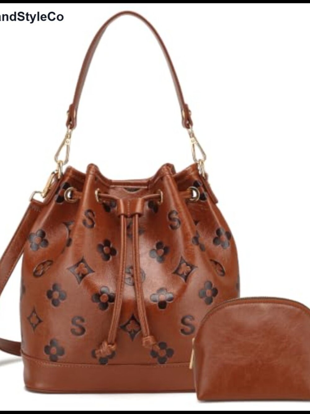 2 Piece Bucket Bag Set Vegan Leather Crossbody Shoulder Handbags Purse Tote